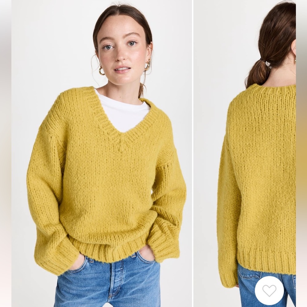 Re/Done 50s v neck pullover chartreuse